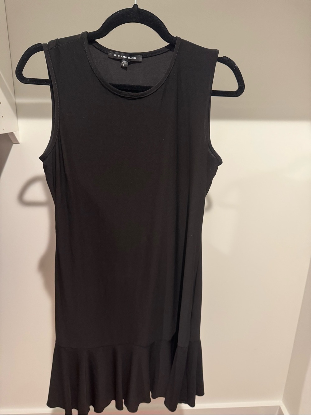 Nik and Sam Black Sleeveless Ruffle-Hem Mini Dress
